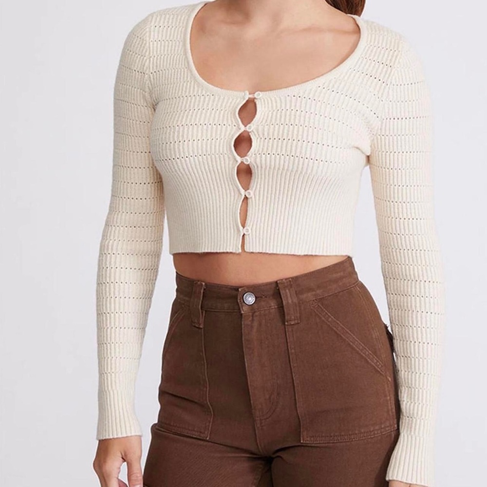 LA Hearts Cream Cropped Button Cardigan Sweater